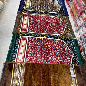 Tapis de prière musulman en velours pelucheux à poils longs, lavable, antidérapant, portable et pliable - 70"x110" - Product Image 1