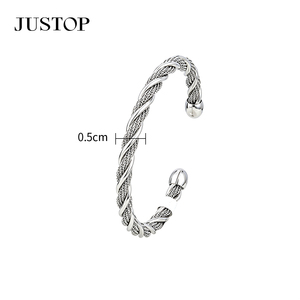 JUSTOP Rhodium Plated Cuff <b>Bracelet</b> <b>Crystal</b> Inlay 0.5cm Width Unisex Classic Fashion Jewelry - Product Image 3