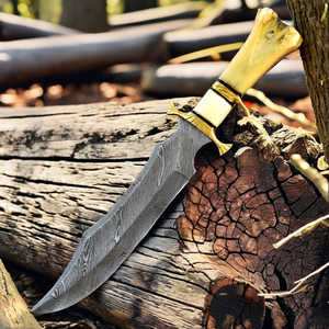 Portable Damascus Steel High Hardness Drop Point Fixed Blade Camel <b>Bone</b> <b>Handle</b> OEM Outdoor Survival Camping <b>Knife</b> - Product Image 2