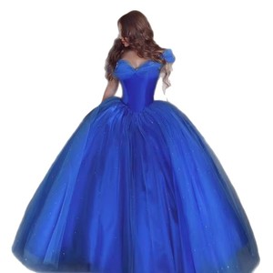 Vestido de Noche Largo Estilo <span class=keywords><strong>Cenicienta</strong></span> 2025 Nuevo Azul con Hombros Descubiertos, Tul Vaporoso y Lazo para Fiesta al por Mayor - Product Image 5