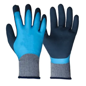 Gant en latex de carton de marque personnalisée Hppe Pu pour le travail sans poudre fabricant malaisien de gants en latex CJ-AQST-0028