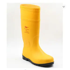 Özel Logo kabul ucuz erkek ayakkabısı iş çizme sarı mavi PVC çizmeler su geçirmez yağmur çizmeleri