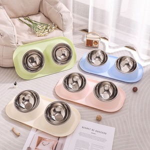 Bol pour animaux de compagnie Youcheng en acier inoxydable, double bol, base en plastique, support inclinable pour le cou, pour chiens et chats, bol à eau facile à nettoyer - Product Image 2