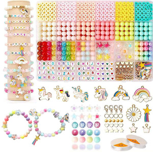 Kids Jewelry Beading Kit Loose Beads for DIY Bracelet Making Childrens Handcraft Supplies Set