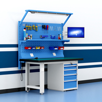 Banc de travail antistatique ESD avec tiroirs et support pour écran, table de travail de laboratoire robuste avec panneau perforé pour l'assemblage électronique