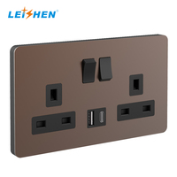 Leishen UKCA CE Listed Dual UK Socket Switched Multi Power Outlet USB-A + Type-C Colorful Metal Panel 13 A Wall Switch Socket UK