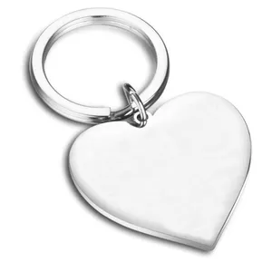 Fashion Personalized Stainless Steel Blank Key Chain Custom Made Engraved Round Heart Shape Blank Keyring
