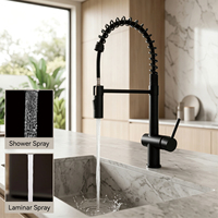 Robinet de cuisine flexible en acier inoxydable 304 noir avec jet cascade laminar, mitigeur eau chaude et froide