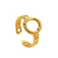 Bague ouverte en acier inoxydable plaqué or 18 carats, cercle creux, texture gaufrée, ajustable, bijou tendance
