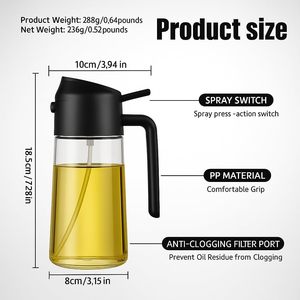 Botella Dispensadora de Aceite de Oliva 2 en 1 de 470 ml, Botella de Vidrio Premium para Rociar Aceite, Apta para Lavavajillas, Embalaje en Caja de Color para Cocinar - Product Image 2