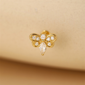 1.2x8mm Flat Back 18K <b>Gold</b> Plated 925 Silver 5A Zircon Bee Helix <b>Tragus</b> Cartilage <b>Piercing</b> Jewelry - Product Image 2