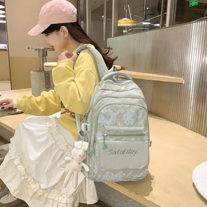 Cute Korean Style <b>Backpack</b> For Girls 15 Inches School Education Letter Pattern Interior Zipper Pocket Soft Handle - Product Image 4