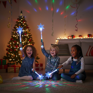 Varita Mágica de Copo de Nieve Navideño con Luz Estelar, Varita de Copo de Nieve LED con Patrón de Copo de Nieve y Purpurina, para Teatro de Colores de la Princesa de la Suerte - Product Image 1