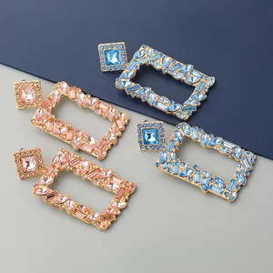 RisingMoon Jewelry Elegant Alloy Diamond Geometric Colorful Earrings Diamond Hoop Earrings 2021 Women Natural Crystal Earrings