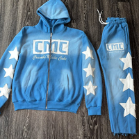 Ensemble jogging et sweat à capuche zippé coupe ample en coton épais thermique délavé à l'acide, avec logo personnalisé, broderie et impression, style décontracté automne