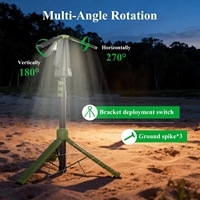 Lampe de travail LED télescopique solaire, projecteur de camping avec support pliable et perche extensible pour la chasse, le camping, la randonnée et la réparation