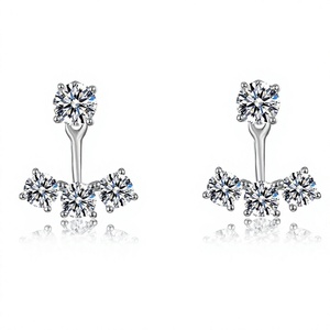 925 Silver Graduated Round <b>Moissanite</b> Drop <b>Earrings</b> 4 Prong Geometric Stud <b>Earrings</b> for Women Wedding Party Bridal Jewelry Gift - Product Image 4