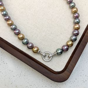 French Retro Color Light Luxury <strong>Queen</strong> Crystal Glass Pearl Necklace Tahiti Morandi Mixed Color Black Pearl Necklace - Product Image 3