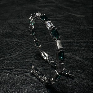 Tennis <b>Bracelet</b> Emerald Color Block <b>Copper</b> Alloy Geometric Design Unisex Jewelry - Product Image 2