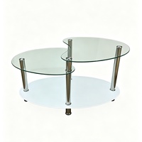 Table basse en verre ovale moderne avec plateau en verre trempé, étagère de rangement à 2 niveaux, pieds chromés, table centrale pour salon, appartement