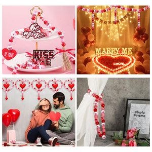 Wood <b>Beads</b> <b>Set</b> 160pcs Red Pink Heart Pattern For Bracelet Making Valentine's Day Jewelry Craft DIY With Hemp Rope - Product Image 4