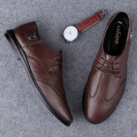 Chaussures habillées décontractées pour hommes en cuir pleine fleur véritable, respirantes, antidérapantes, à semelle souple ; Tendance printemps, à lacets