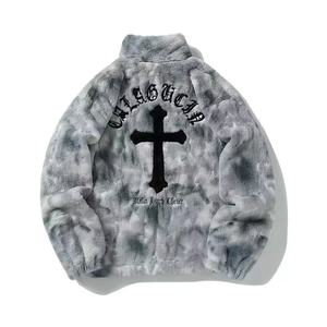 Nuova <span class=keywords><strong>Giacca</strong></span> Invernale 2026 Stile Streetwear Americano, Cappotto in Finta Pelliccia di Coniglio Tie-Dye con Ricamo Lettere, Piumino Unisex Oversize per Coppie - Product Image 6