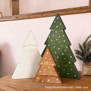 Wooden Christmas <b>Tree</b> <b>Ornaments</b> Set 3Pc Solid Wood Engraved Hanging Decor For Holiday Display - Product Image 2