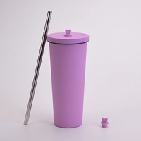 Grosir Tumbler Anak Ramah Lingkungan 24 oz dari Baja Tahan Karat dengan Dinding Ganda dan Isolasi Vakum, Mug Kopi untuk Perjalanan dengan Tutup dan Sedotan.