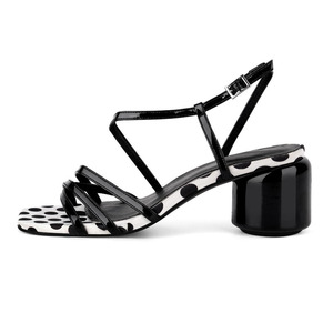 Escarpins à talons ronds grande taille 46 pour femmes de bureau, chaussures à bout ouvert motif serpent, sandales à pois habillées - Product Image 1