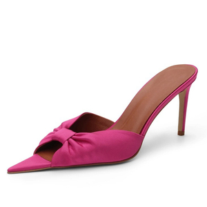 Mules à talons hauts et fins pour femme, en satin, avec nœud, motif léopard, pour l'été, la fête et l'extérieur, coupe large, taille 45 - Product Image 2