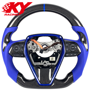 Volante personalizado estilo carreras de fibra de carbono con cuero azul para Toyota Camry 8ª generación XLE SE XSE Avalon 2018-2024 - Product Image 1