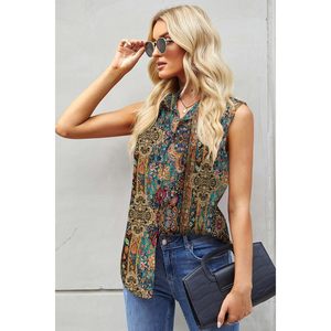 Blusa sin mangas con botones para mujer, estampado floral, informal, holgada, para el trabajo, tallas S a XXL - Product Image 3