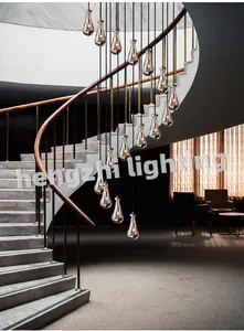 Moderne Regentropfen Hängelampen Luxushotel Lobby Treppe Duplex Wohnung Dekoration Leuchte Lichter Runde Kronleuchter 60 "46"