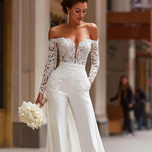 S4708L Abito da Sposa Bianco con Spalle Scoperte, Nuovo Stile alla Moda con Ricami, in <span class=keywords><strong>Tulle</strong></span>, Stile Principessa, Elegante e Romantico - Product Image 1