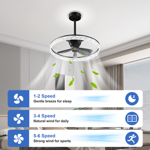 Ventilateur de plafond 23,6'' avec lumière, télécommande APP, 6 vitesses, LED réversible et à intensité variable, élégant ventilateur de plafond en cristal pour chambre à coucher et salon - Product Image 5