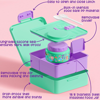 Personnalisé Chaud Pas Cher Micro-ondes Durable 3 Compartiments Fruit Mignon Boîte À Lunch Kit avec une Boîte À Sauce et Couverts pour L'école