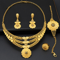 Joyería de Moda Nupcial para Mujer Árabe, Collar, Pulsera, Aretes y Anillos Chapados en Oro de 24K de Alta Calidad, Estilo Dubái