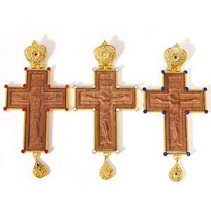 Colgante Pectoral Cristiano Ortodoxo Collar de Cruz en Aleación y Madera Religión Crucifijo Ornamentado Jesús para Sacerdote Ortodoxo - Product Image 1