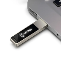 Clé USB en métal populaire et élégante avec logo lumineux LED, disque mémoire USB plat et fin