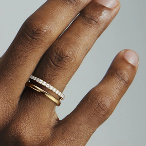 Bague VLOVE à double bande sertie de diamants de laboratoire certifiés GIA, or massif 14 carats, <span class=keywords><strong>platine</strong></span>, bijoux de mariage personnalisés pour femmes et hommes - Product Image 2