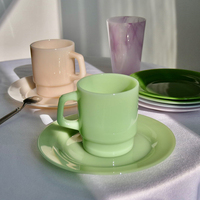 Listo para enviar 230ml / 400ml Venta caliente espesado color cremoso ópalo Jade vidrio café leche taza de vidrio con asa