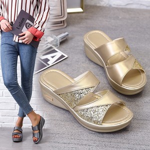 Sandales compensées à paillettes pour femmes grandes tailles, à bride unique, couleur unie, plateforme, collection été 2026, vente en gros - Product Image 3