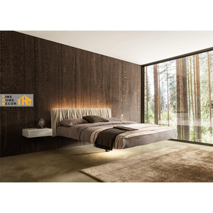 Cabecera de <span class=keywords><strong>Cama</strong></span> de Cuero con Pliegues Horizontales Delicados, Diseño Italiano Moderno y Minimalista, <span class=keywords><strong>Cama</strong></span> Doble Levitante con Luces LED - Product Image 4