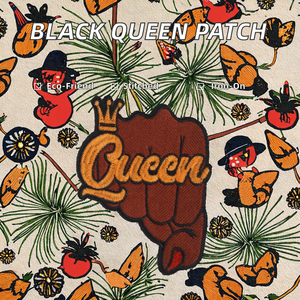 Parches bordados con corona de puño de Reina negra, apliques de hierro, diseño feminista ecológico, poliéster para ropa, 20cm X 20cm - Product Image 2