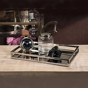Mirrored Vanity <strong>Tray</strong> <strong>Decorative</strong> <strong>Tray</strong> with Chrome Rails for Display Perfume Vanity <strong>Dresser</strong> and Bathroom Elegant Mirror <strong>Tray</strong> - Product Image 5