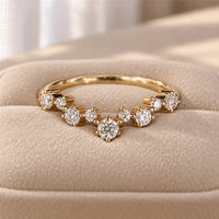 Bague de mariage en or massif 10K/14K/18K avec diamant de laboratoire taille ronde à neuf griffes, bande incurvée empilable, certifiée IGI VVS