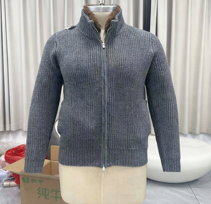 เสื้อคาร์ดิแกนผู้ชาย <span class=keywords><strong>Yupoo</strong></span> คอโอ แต่งปกขนเฟอร์เทียม ซิปหน้า สีครีม ผ้าถักริบหนา สไตล์วินเทจ หรูหรา เสื้อคลุมฤดูหนาว - Product Image 6