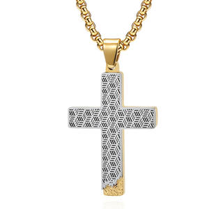 Nid d'abeille croix religieux chrétien Designer étanche sans ternissement Pvd acier inoxydable bijoux de mode pendentif collier hommes - Product Image 4