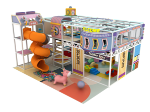 Aire de jeux intérieure commerciale pour tout-petits, toboggan en spirale orange, décoration sportive Liben, construction en plastique et acier pour la maison - Product Image 1